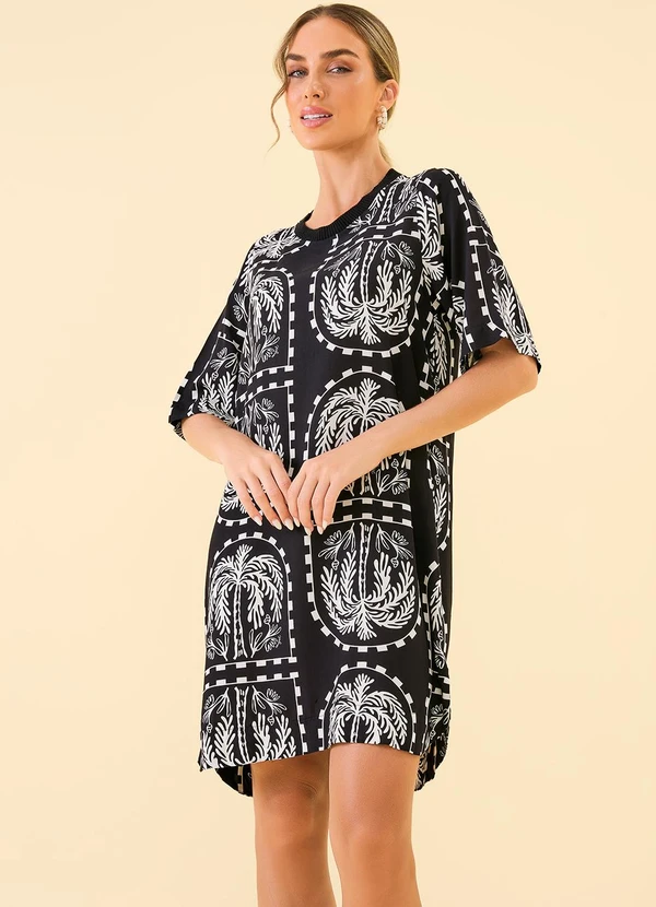 Angel - Vestido Curto Viscose Estampada Preto 3