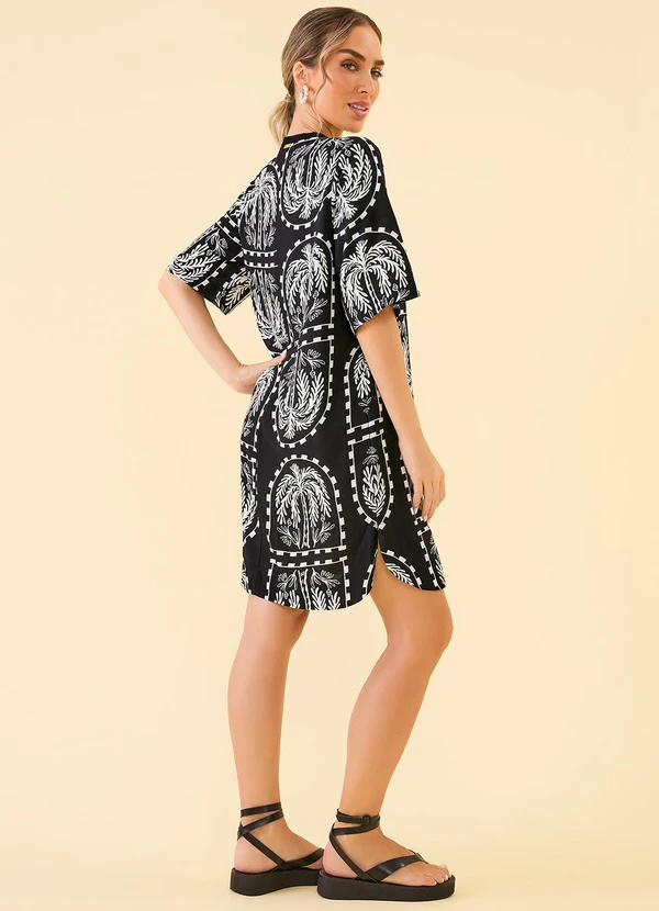 Angel - Vestido Curto Viscose Estampada Preto 4