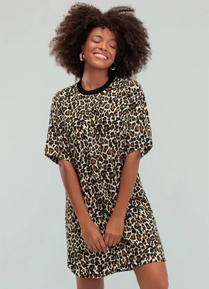 Angel - Vestido Curto Viscose Estampada Preto - ANGEL