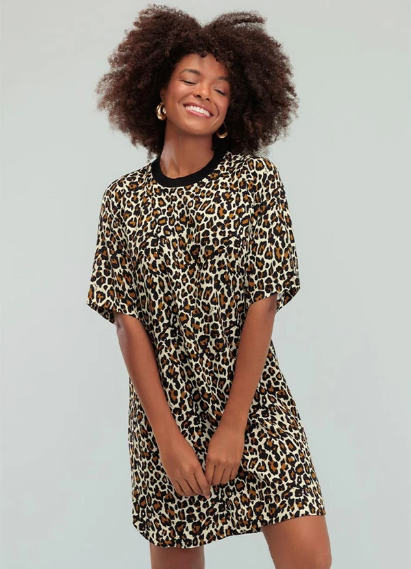 Angel - Vestido Curto Viscose Estampada Preto