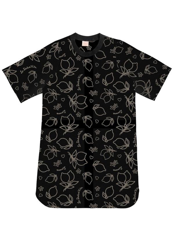 Angel - Vestido Curto Viscose Estampada Preto