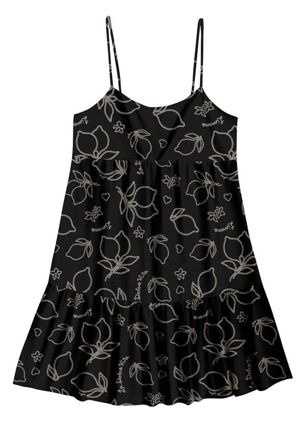 Angel - Vestido Curto Viscose Estampada Preto