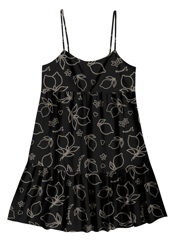 Angel - Vestido Curto Viscose Estampada Preto