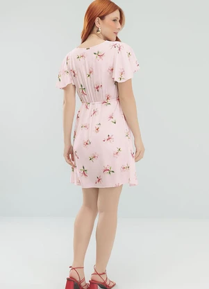 Angel - Vestido Curto Viscose Estampada Rosa - ANGEL