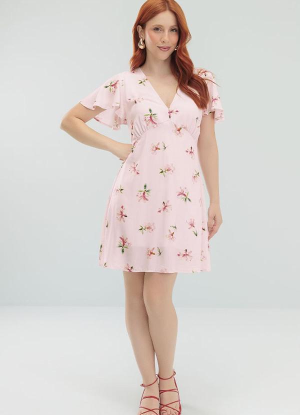 Angel - Vestido Curto Viscose Estampada Rosa