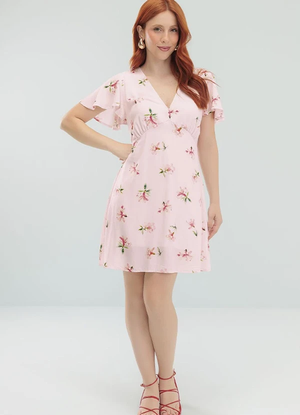 Angel - Vestido Curto Viscose Estampada Rosa