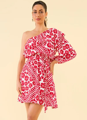 Angel - Vestido Curto Viscose Estampada Vermelho - ANGEL