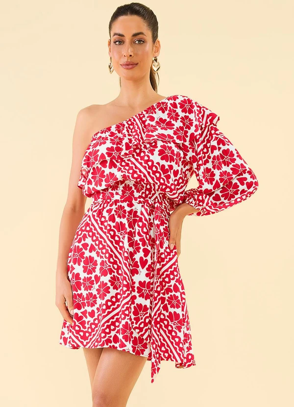 Angel - Vestido Curto Viscose Estampada Vermelho