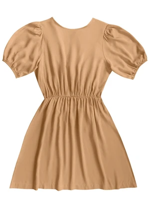 Angel - Vestido Curto Viscose Lisa Bege - ANGEL