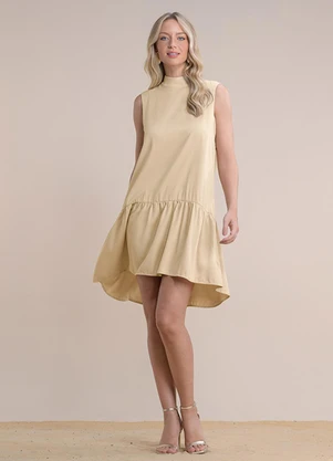 Angel - Vestido Curto Viscose Lisa Bege - ANGEL