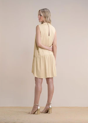 Angel - Vestido Curto Viscose Lisa Bege - ANGEL