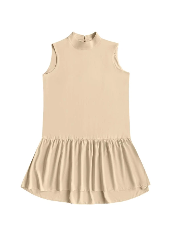 Angel - Vestido Curto Viscose Lisa Bege 3