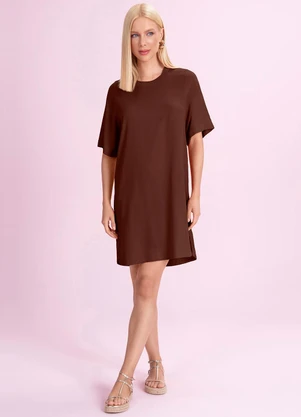 Angel - Vestido Curto Viscose Marrom - ANGEL