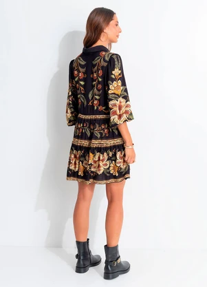 Farm - Vestido Curtobufante Jardim Majestoso Preto - FARM