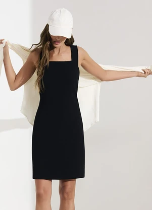 Veev - Vestido de Alça Feminino Curto em Ribana Preto - VEEV