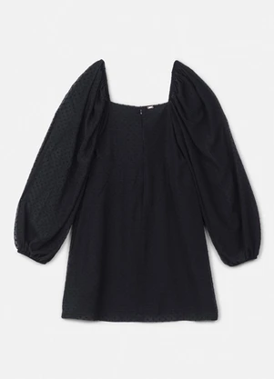 Authoria - Vestido de Chiffon Preto Poá Texturizado Preto - AUTHORIA