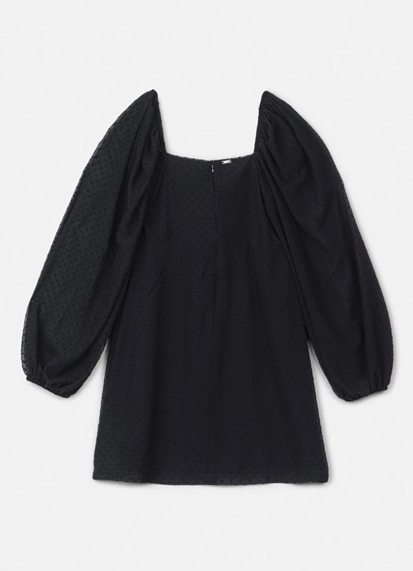 Authoria - Vestido de Chiffon Preto Poá Texturizado Preto