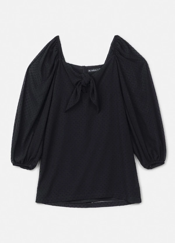 Authoria - Vestido de Chiffon Preto Poá Texturizado Preto 2