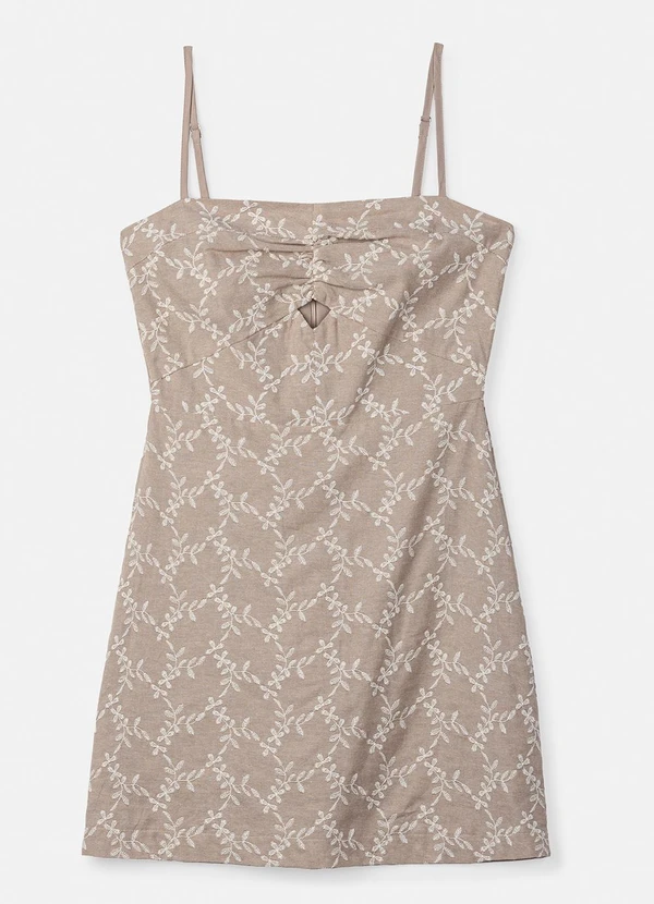 Authoria - Vestido de Laise Bege Bordado Bege