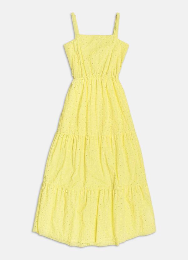 Authoria - Vestido de Laise com Detalhes Vazados Amarelo