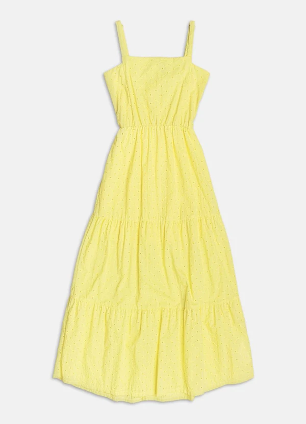 Authoria - Vestido de Laise com Detalhes Vazados  Amarelo