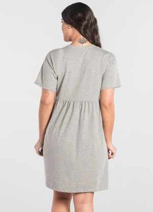 Just Basic - Vestido de Manga Curta em Algodão Cinza - JUST BASIC