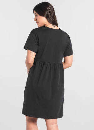 Just Basic - Vestido de Manga Curta em Algodão Preto - JUST BASIC