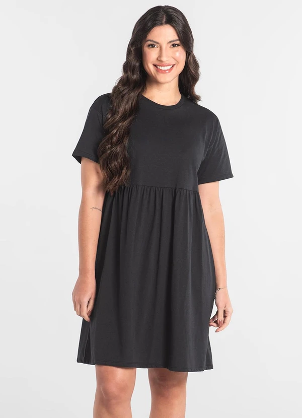 Just Basic - Vestido de Manga Curta em Algodão Preto