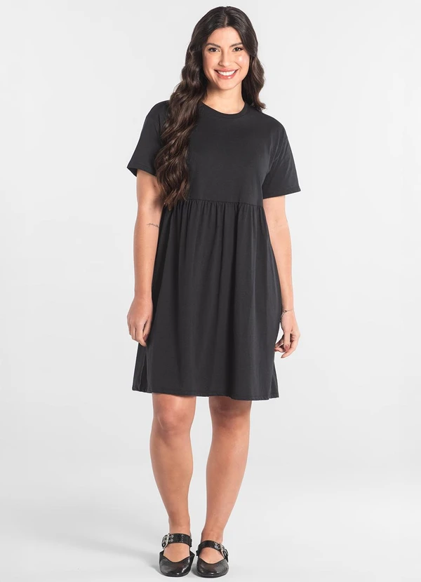 Just Basic - Vestido de Manga Curta em Algodão Preto 3