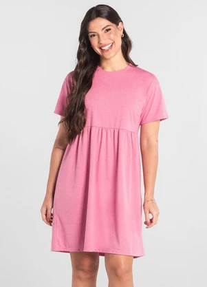 Just Basic - Vestido de Manga Curta em Algodão Rosa - JUST BASIC