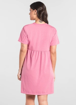 Just Basic - Vestido de Manga Curta em Algodão Rosa - JUST BASIC