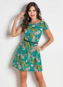 Vestido de Manga Curta Floral com Recortes