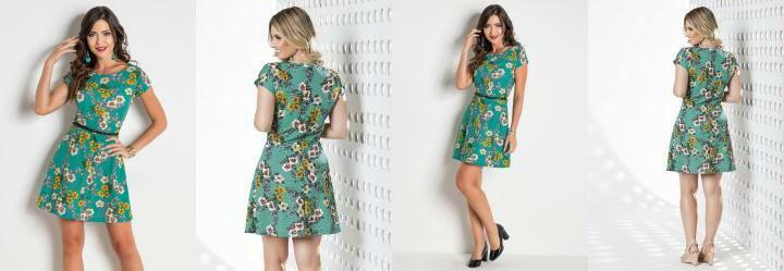 Vestido de Manga Curta Floral com Recortes