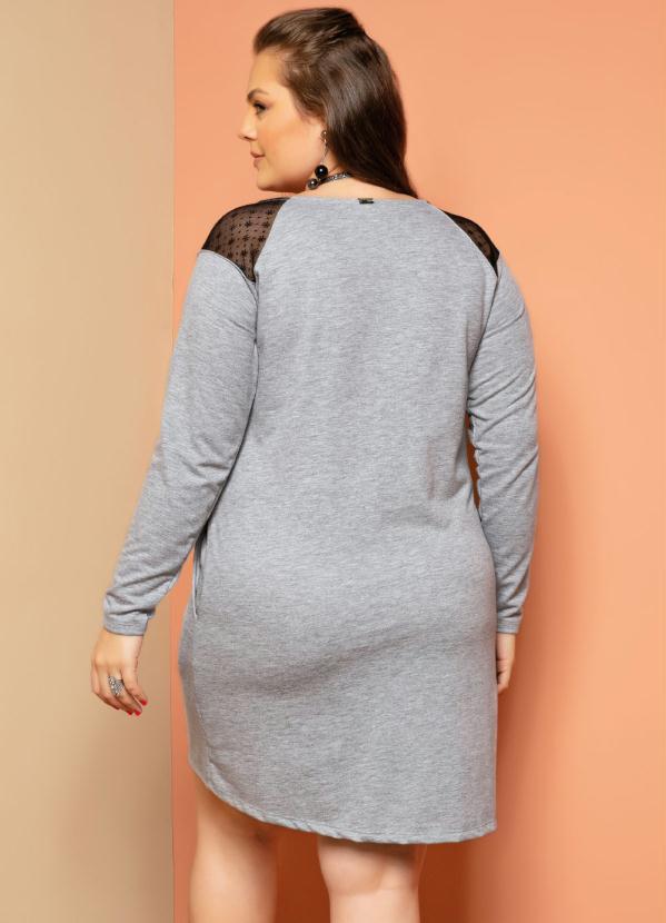 Queima Estoque - Vestido de Moletom Mescla com Recortes em Tule 4