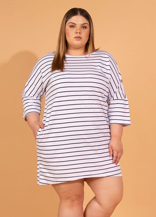 Queima Estoque - Vestido de Moletom Oversized Listrado Branco 1