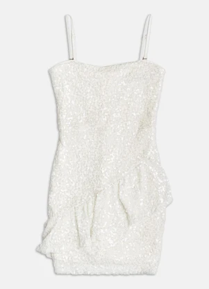 Authoria - Vestido de Paetê com Babado  Off White - AUTHORIA