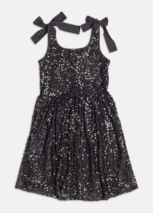 Authoria - Vestido de Paetê com Laços  Preto - AUTHORIA