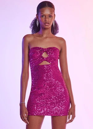 Authoria - Vestido de Paetê Fúcsia Rosa - AUTHORIA