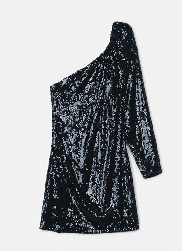 Authoria - Vestido de Paetê Preto com Manga Bufante Preto