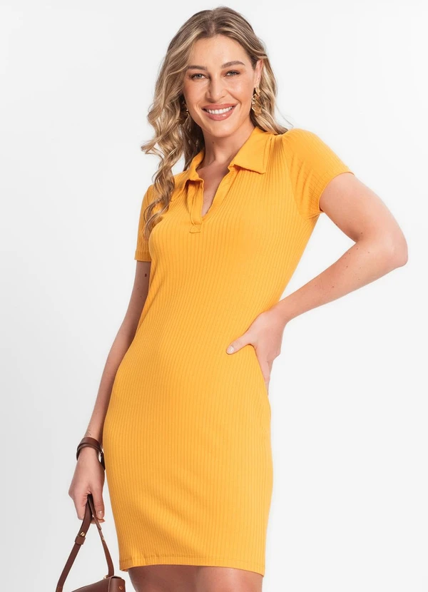 Endless - Vestido de Ribana Canelado Feminino Amarelo