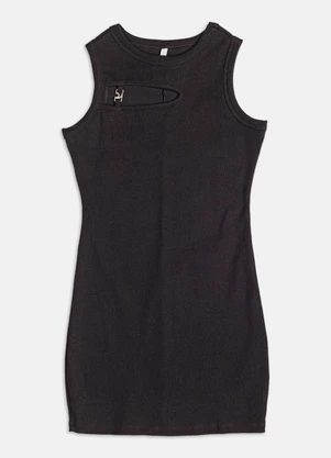 Authoria - Vestido de Ribana com Passante de Metal  Preto - AUTHORIA