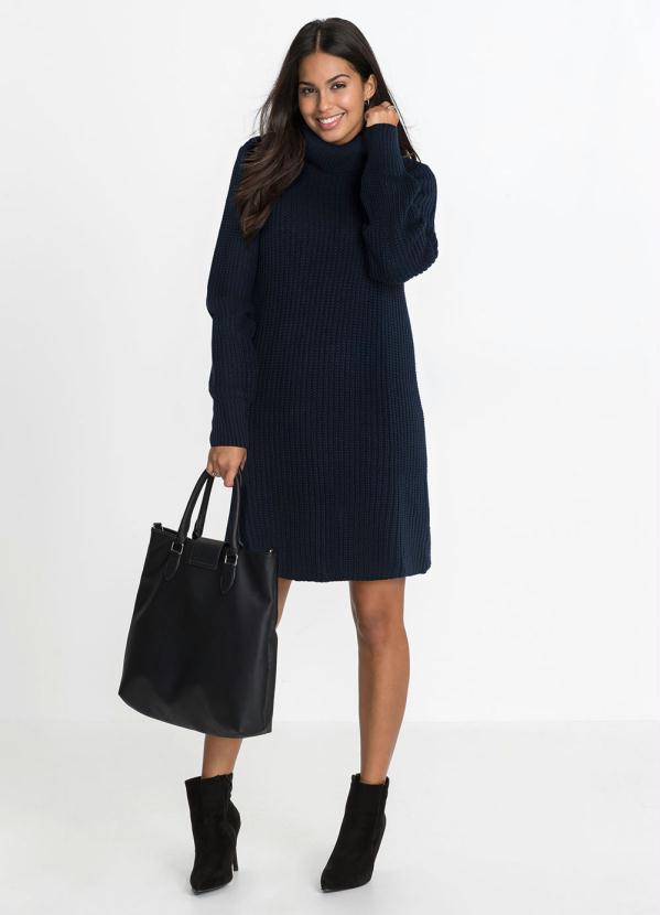 bonprix - Vestido de Tricô Gola Alta Azul Marinho 3