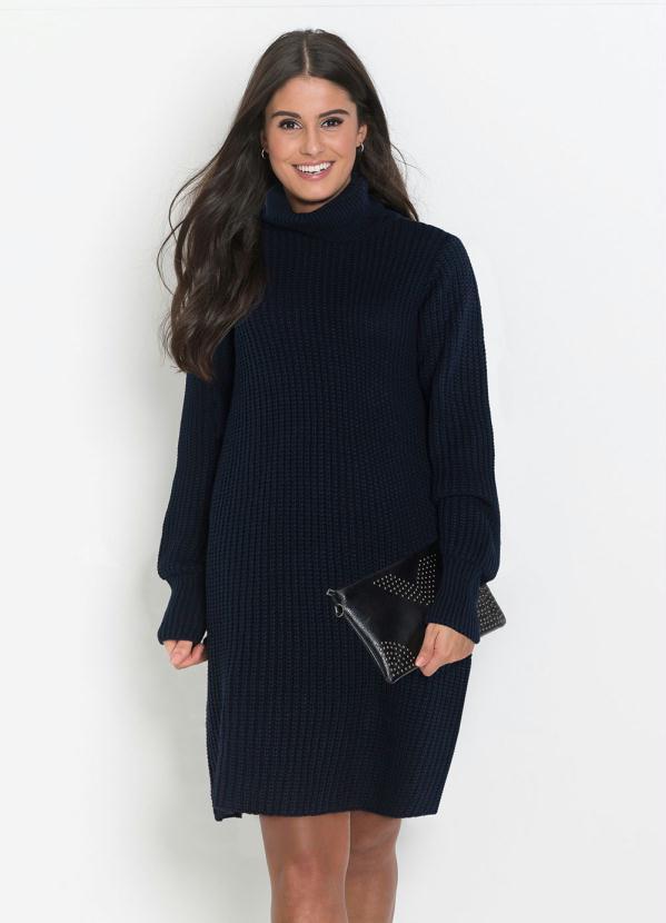 bonprix - Vestido de Tricô Gola Alta Azul Marinho 6