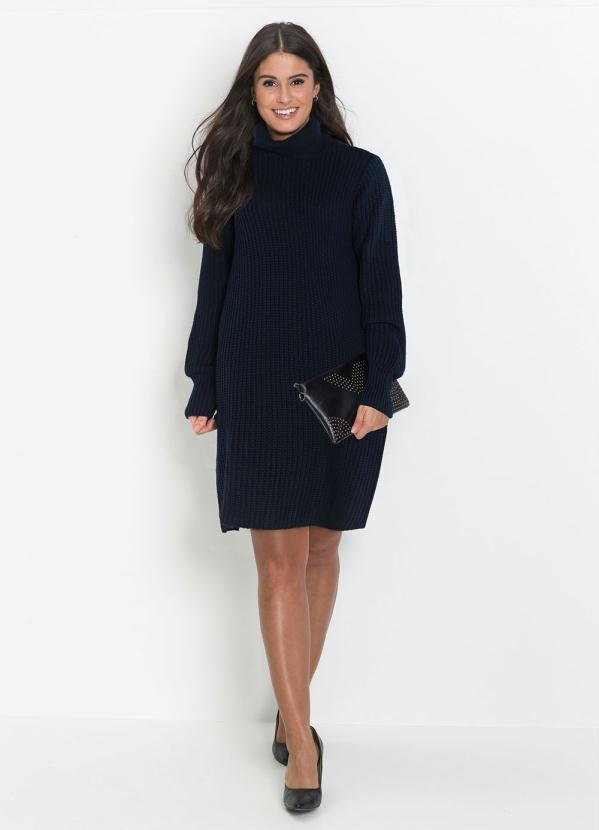bonprix - Vestido de Tricô Gola Alta Azul Marinho 8