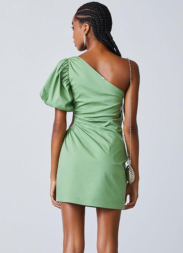 Authoria - Vestido de Tricoline com Manga Balonê Verde 2