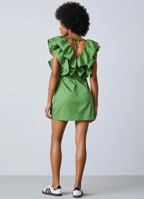 Authoria - Vestido de Tricoline Verde com Babados Verde 2