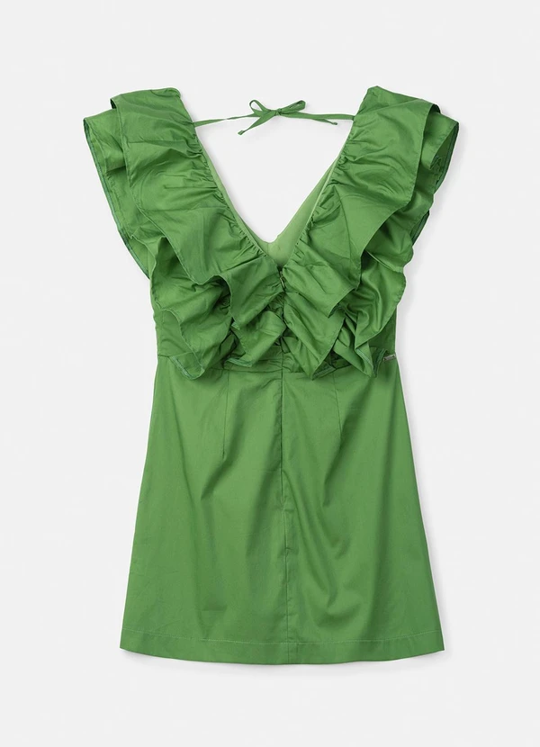 Authoria - Vestido de Tricoline Verde com Babados Verde 4