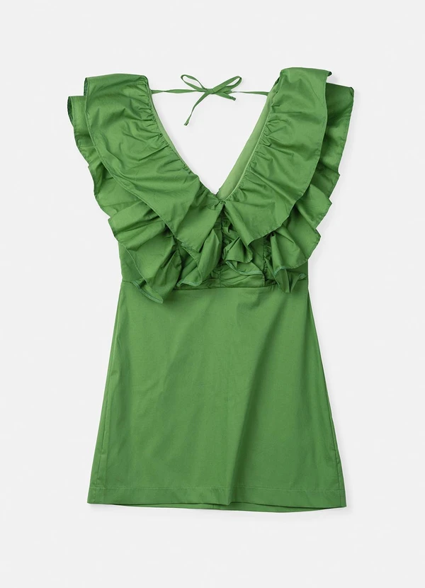 Authoria - Vestido de Tricoline Verde com Babados Verde 5