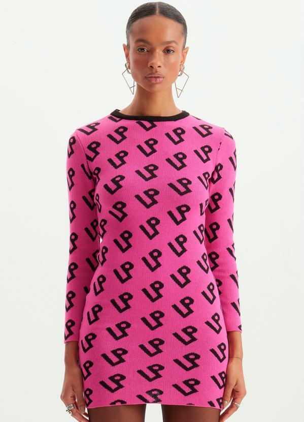 Lança Perfume - Vestido de Tricot Curto Logomania Rosa