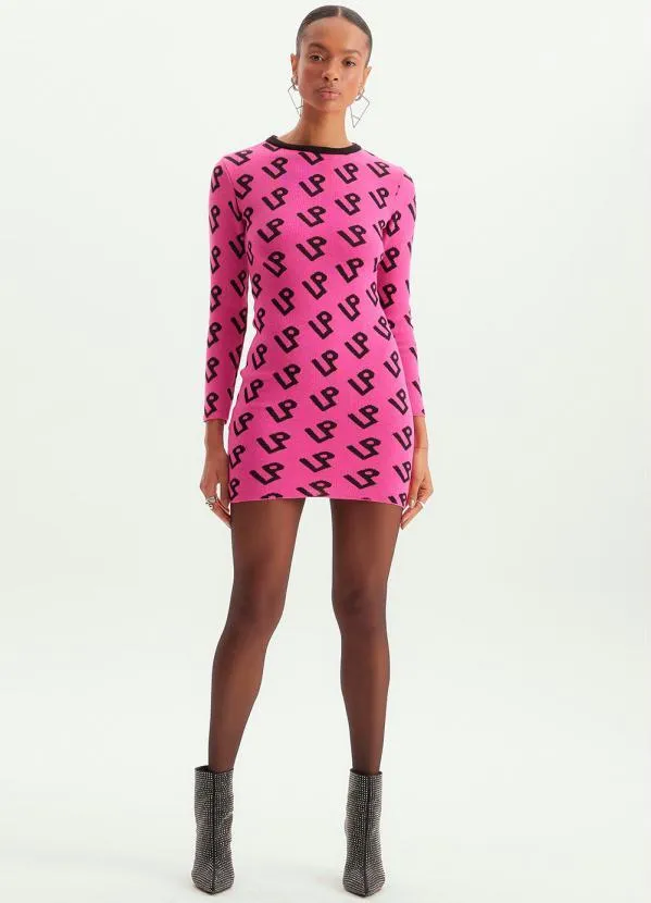 Lança Perfume - Vestido de Tricot Curto Logomania Rosa 3